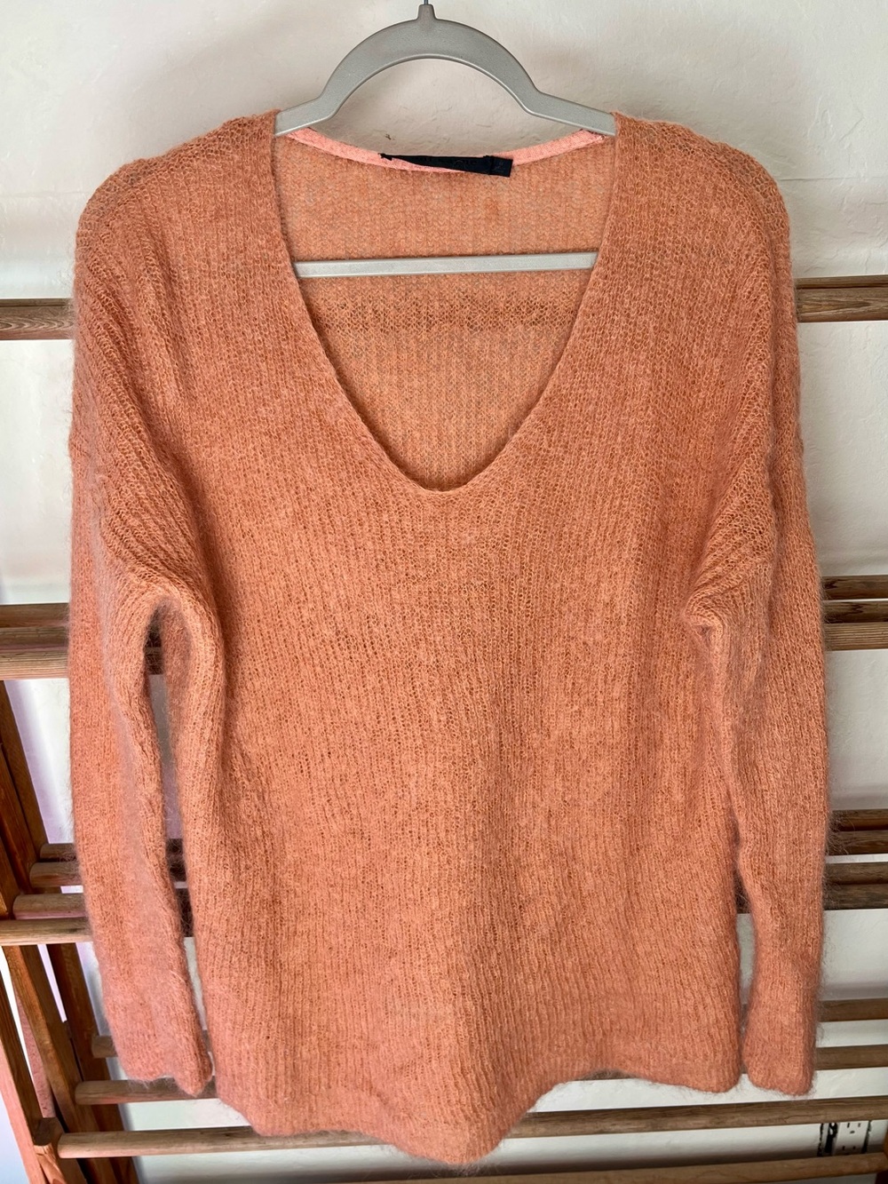 Jenni Kayne Mohair Blend Cabin V-Neck Sweater in Rose/Salmon Pink